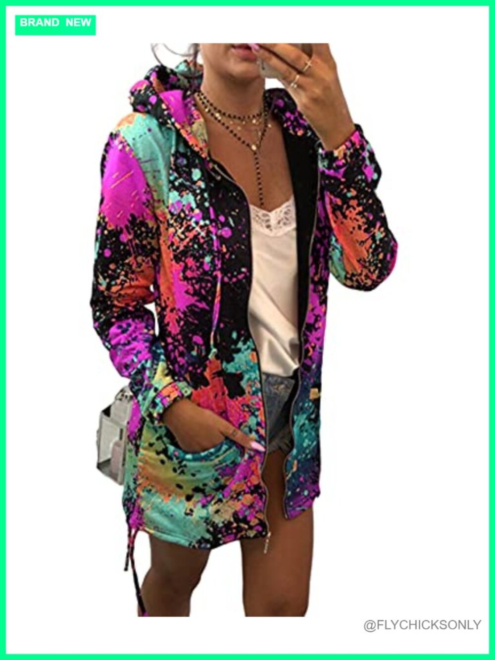 Splatter Paint Hooded Zip Up Jacket Full Zip Cardigan Sweatshirt Funny Graphic